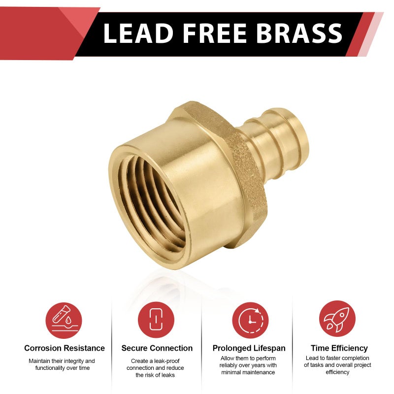 EFIELD 5-Pack EFIELD Pex 3/4" x 1/2" Female NPT Thread Adapter Barb Crimp Brass Fittings, ASTM F1807,(PEX1807039-5PCS) - Image 3